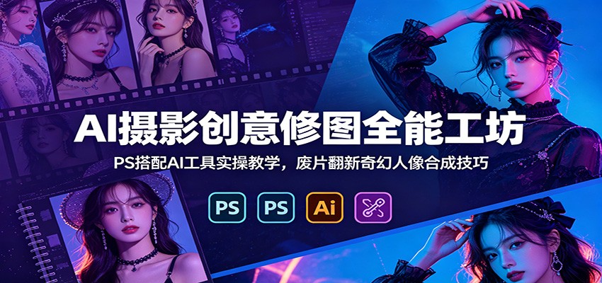 AI摄影创意修图全能工坊：PS搭配AI工具实操教学，废片翻新奇幻人像合成技巧-柒染测试库