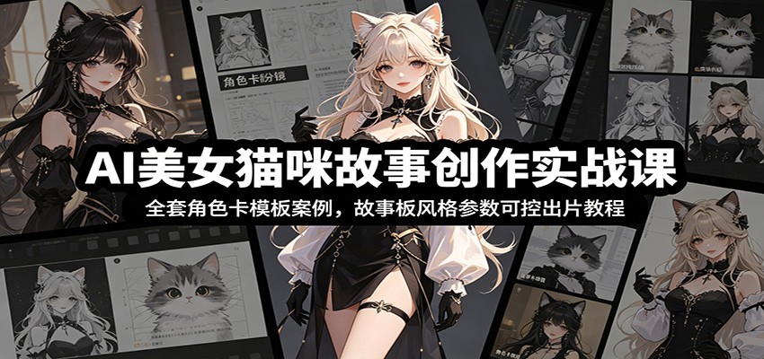 AI美女猫咪故事创作实战课：全套角色卡模板案例，故事板风格参数可控出片教程-柒染测试库