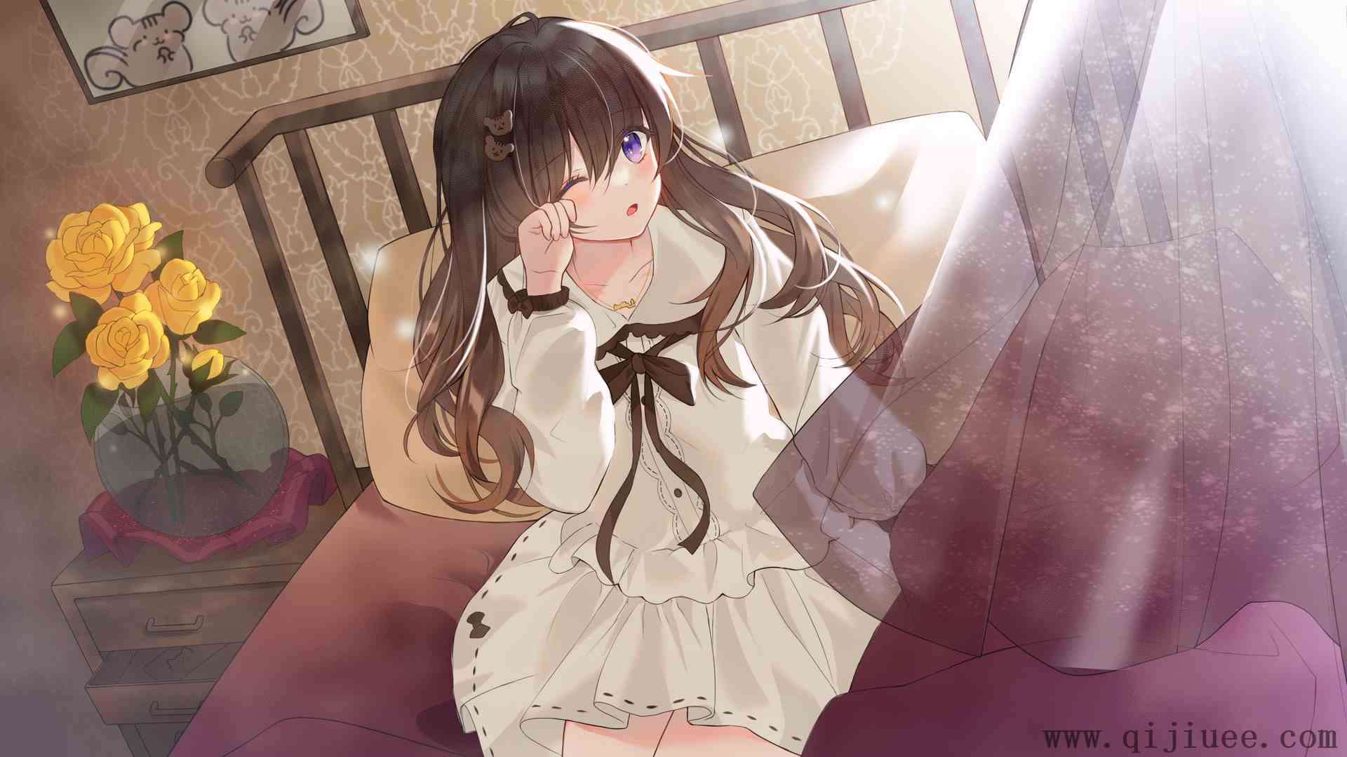深色头发 动漫 动漫女孩 紫色眼睛 连衣裙  4K壁纸3840 x 2160/4.42 MB-柒染测试库