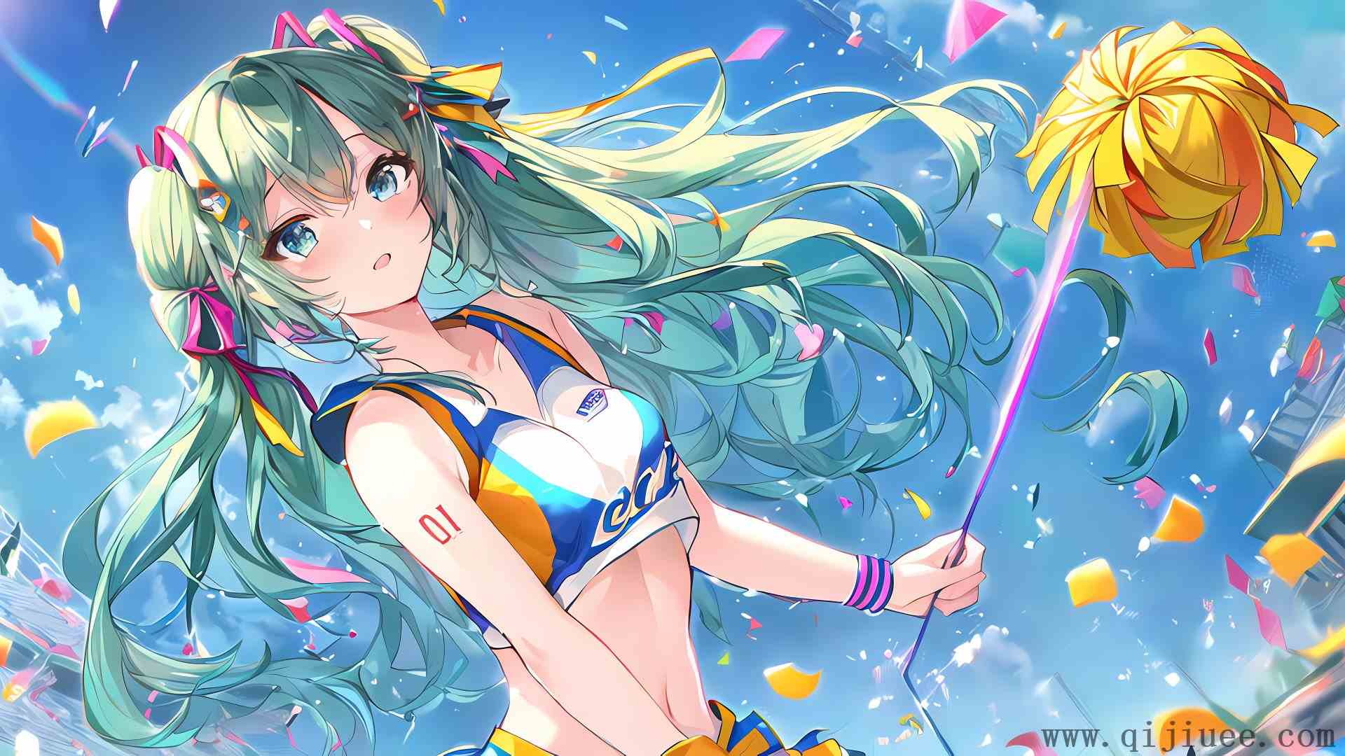肚皮 初音 动漫女孩 小提琴 五彩纸屑 双尾 8K壁纸15360 x 7680/7.19 MB-柒染测试库