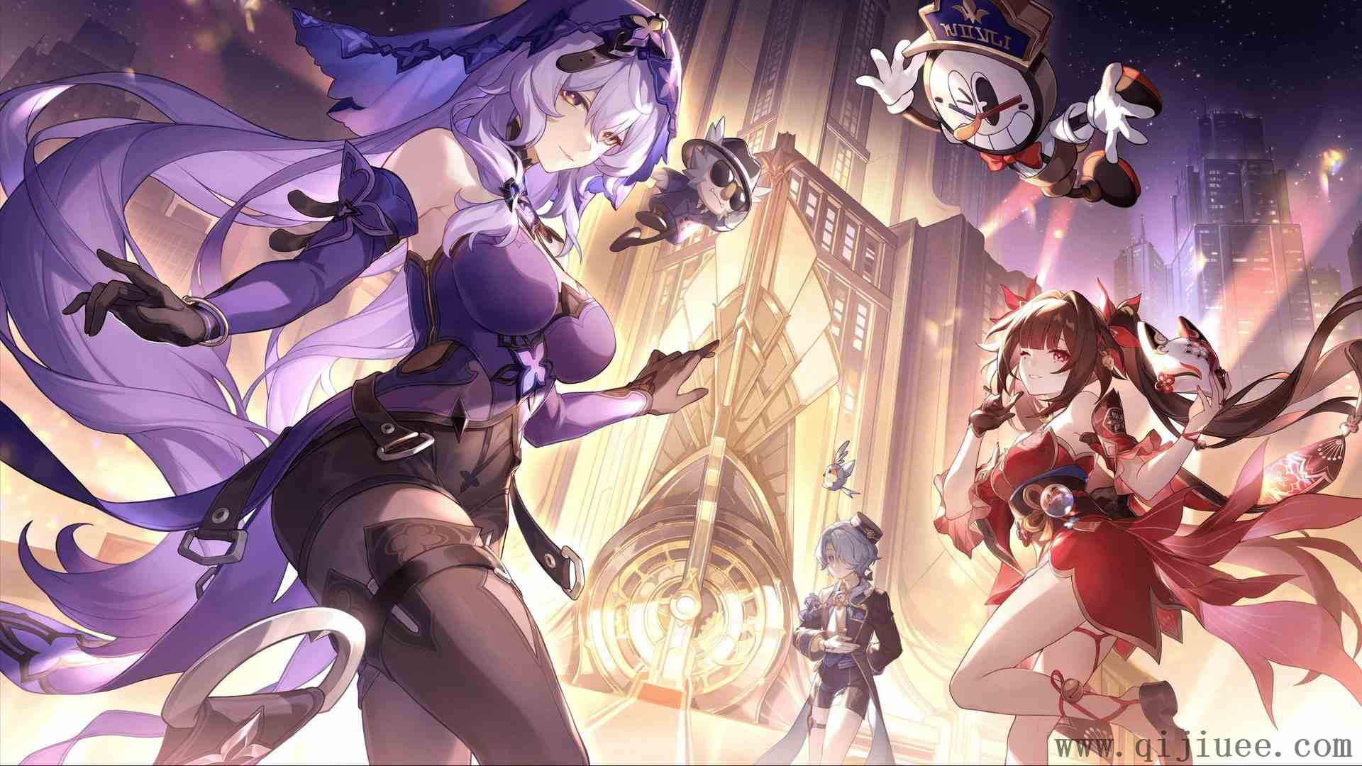 长发 微笑 动漫游戏 动漫女孩 火花 黑天鹅 动漫 眨眼 手套 城市 灯光 建筑 动漫男孩 4K壁纸3840 x 2160/1.35 MB-柒染测试库