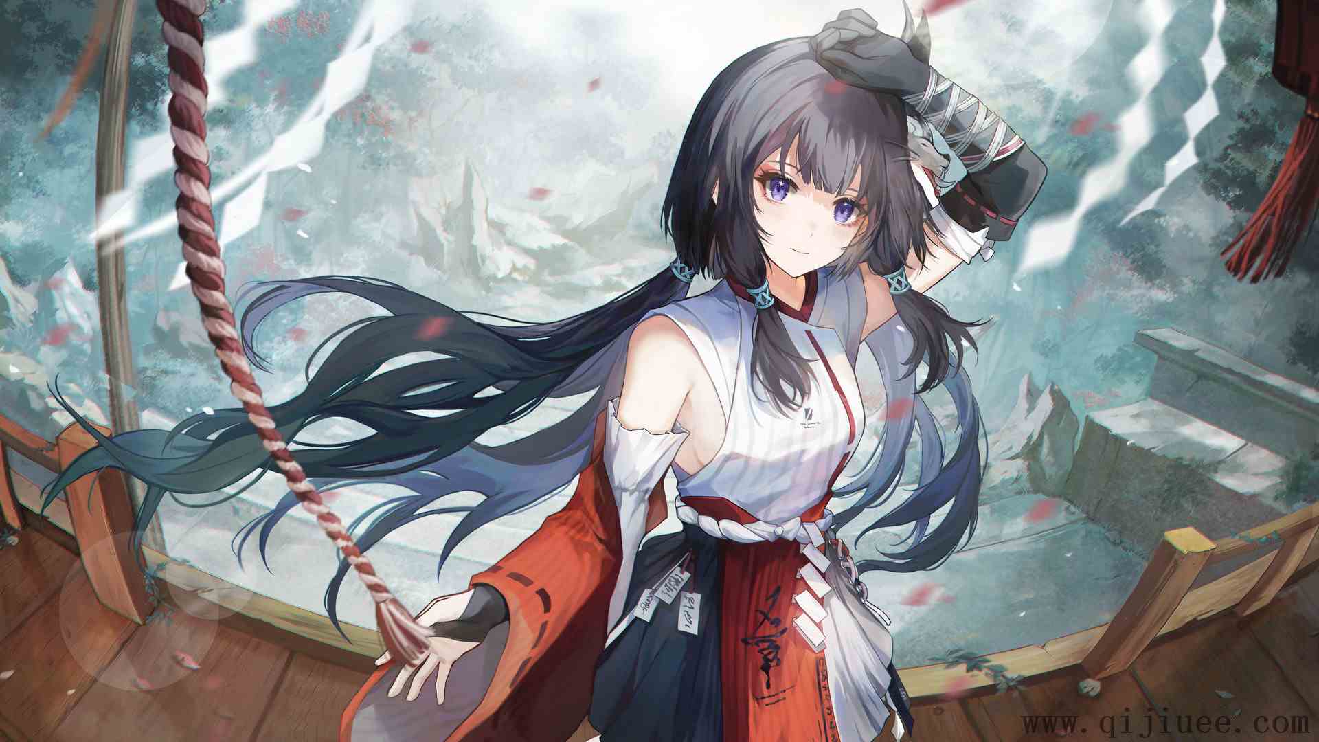 动漫 动漫女孩 花瓣 黑发 8K壁纸7680 x 4320/4.07 MB-柒染测试库