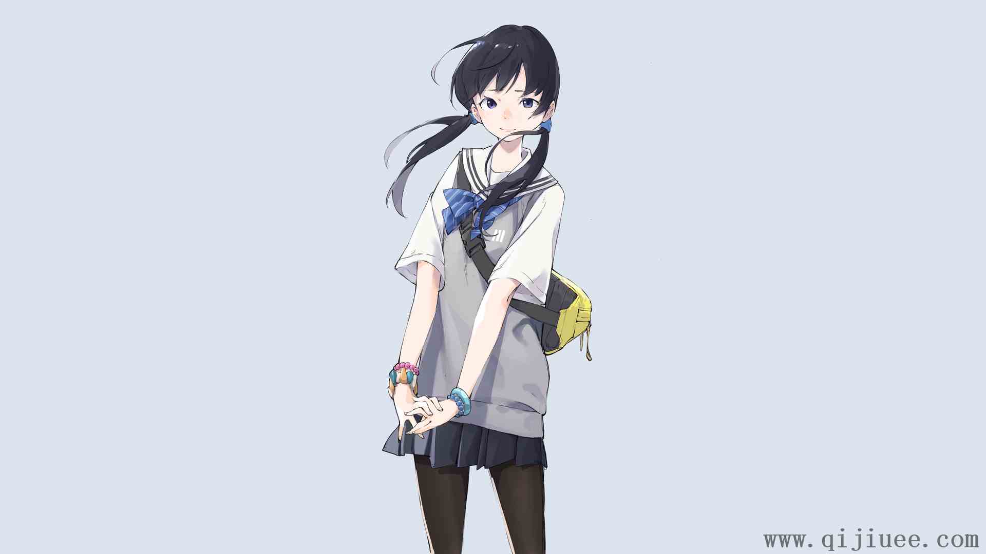 微笑 女学生 原创人物 长发 动漫女孩 动漫 简单背景 校服 领结 手镯 背包 绘画 4K壁纸7607 x 4279/4.09 MB-柒染测试库
