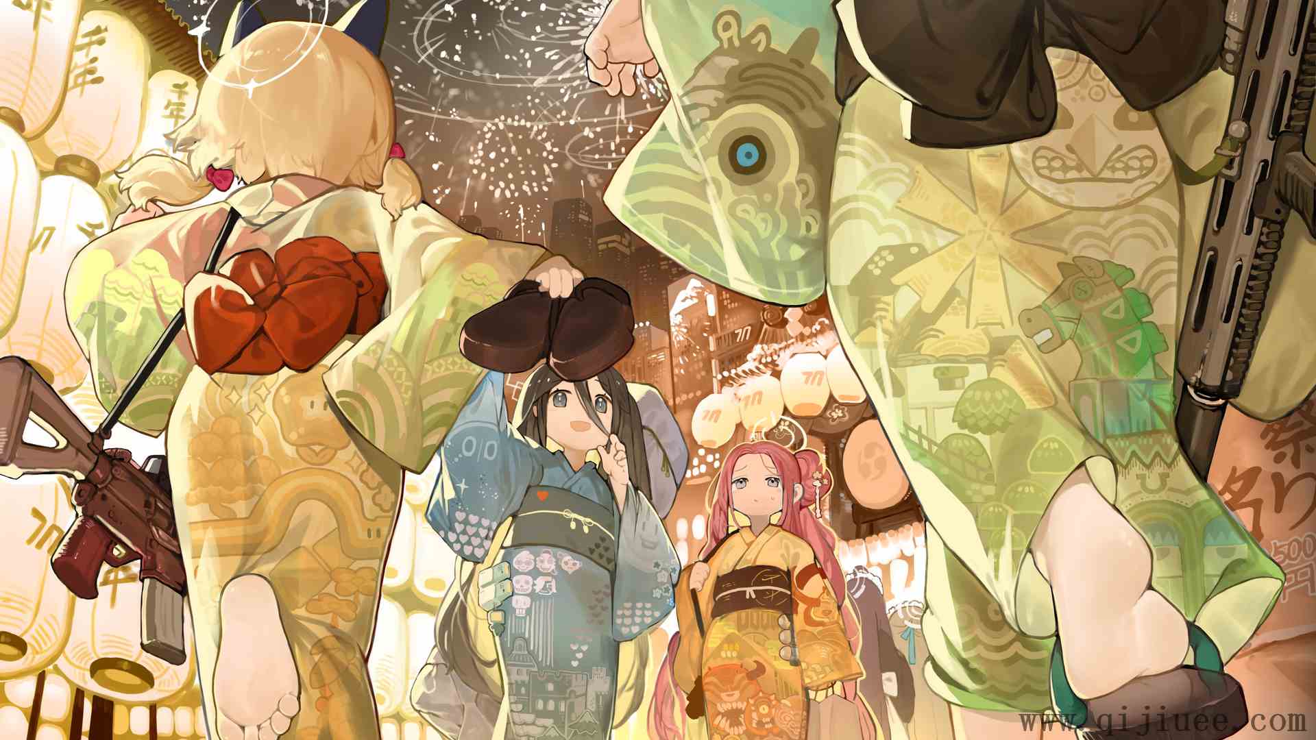女孩 汗水 动漫 蓝色档案 浴衣 和服 动漫女孩 烟花 灯笼 灯光 跑步 双胞胎 枪 集会 4K壁纸4096 x 2394/8.27 MB-柒染测试库