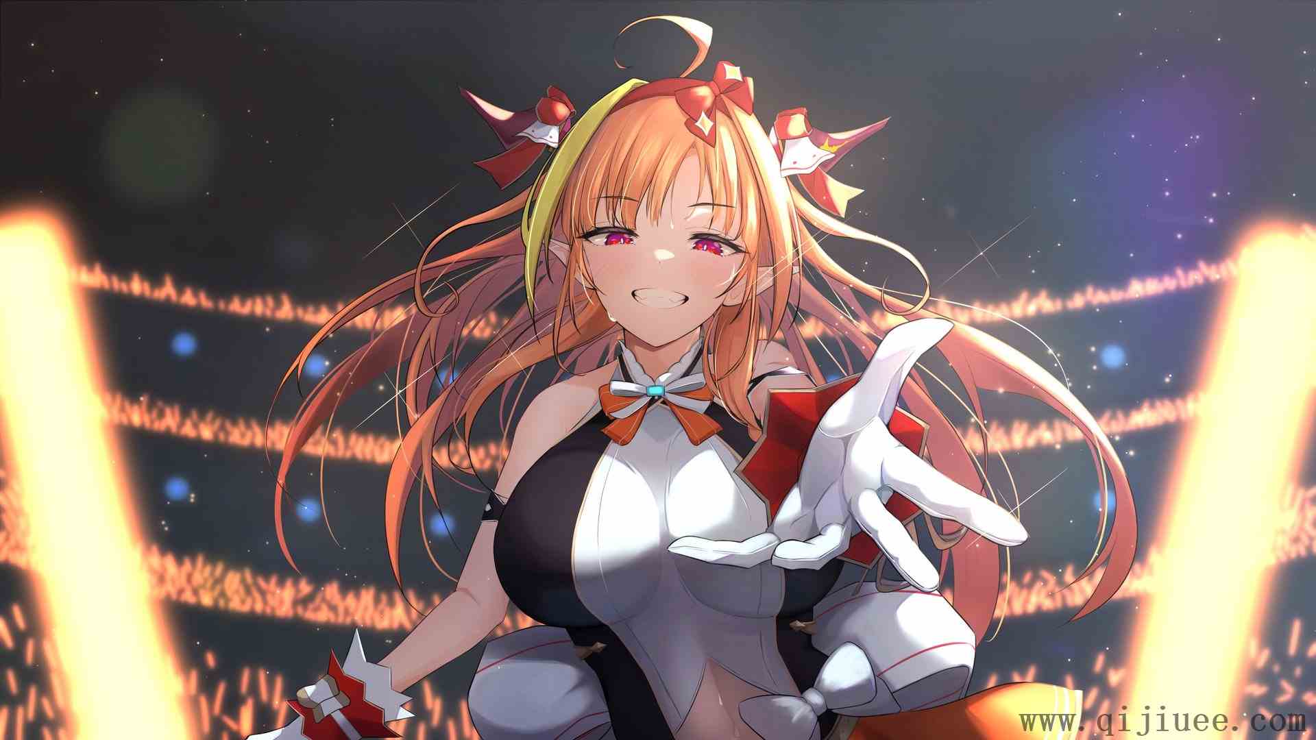金发 红眼睛 微笑 动漫 动漫女孩 虚拟 龙女 兽耳 角  4K壁纸4096 x 2304/0.71 MB-柒染测试库
