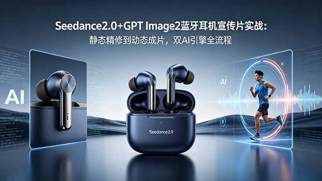 Seedance2.0+GPT Image2蓝牙耳机宣传片实战:静态精修到动态成片,双AI引擎全流程-柒染测试库