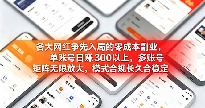 各大网红争先入局的零成本副业,单账号日赚 300 以上,多号矩阵可放大,模式合规长久稳定!-柒染测试库