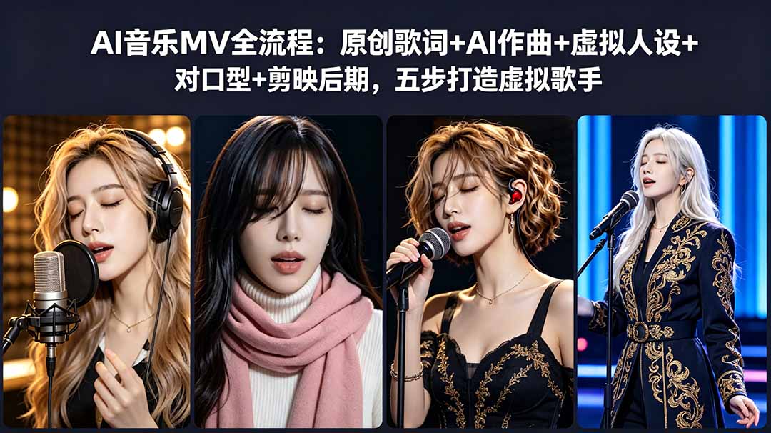 AI音乐MV全流程:原创歌词+AI作曲+虚拟人设+对口型+剪映后期,五步打造虚拟歌手-柒染测试库