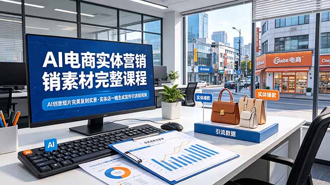 AI电商实体营销素材完整课程，AI创意短片完美复刻实景，实体店一键生成宣传引流短视频-柒染测试库