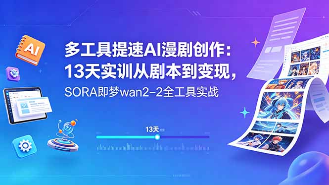 多工具提速AI漫剧创作:13天实训从剧本到变现,SORA即梦wan2-2全工具实战-柒染测试库