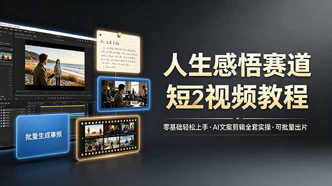 人生感悟赛道短视频教程,零基础轻松上手,AI文案剪辑全套实操可批量出片-柒染测试库