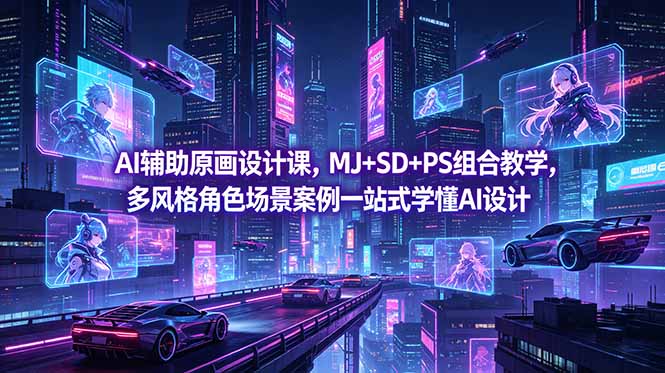 AI辅助原画设计课,MJ+SD+PS组合教学,多风格角色场景案例一站式学懂AI设计-柒染测试库