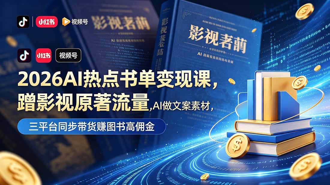 2026AI热点书单变现课,蹭影视原著流量,AI做文案素材,三平台同步带货赚图书高佣金-柒染测试库