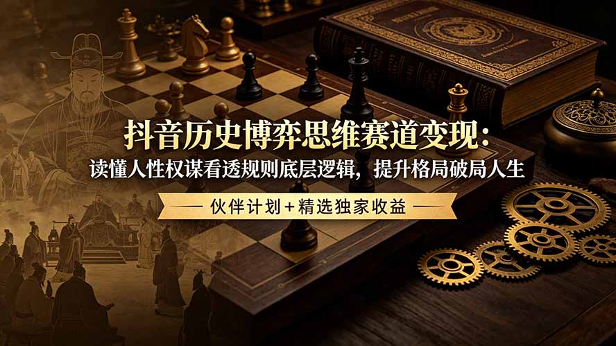 抖音历史博弈思维赛道变现：读懂人性权谋看透规则底层逻辑，提升格局破局人生，伙伴计划+精选独家收益-柒染测试库