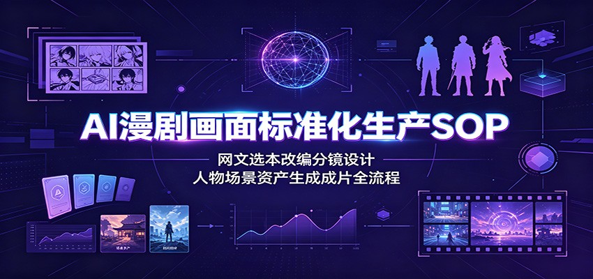 AI漫剧画面标准化生产SOP：网文选本改编分镜设计，人物场景资产生成成片全流程-柒染测试库