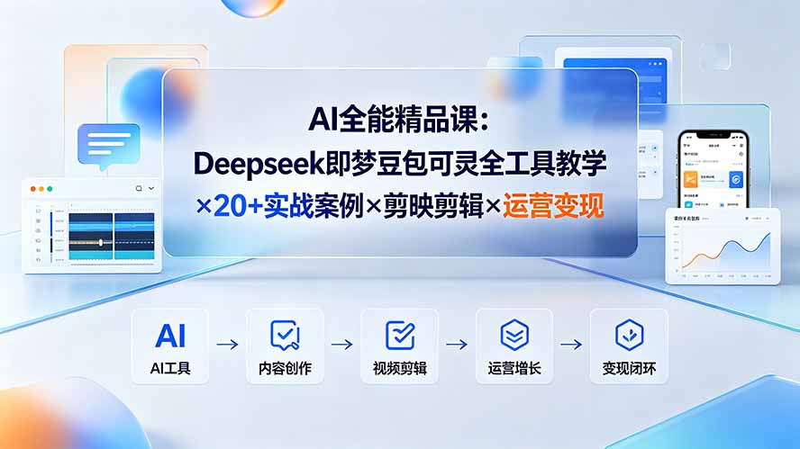 AI全能精品课：Deepseek即梦豆包可灵全工具教学×20+实战案例×剪映剪辑×运营变现-柒染测试库