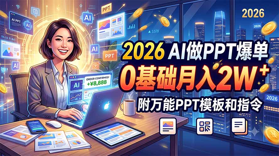 2026 AI做PPT爆单，0基础月入2W，附万能PPT模板和指令-柒染测试库