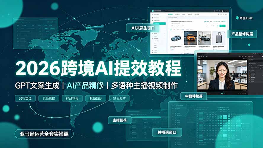 2026跨境AI提效教程·GPT文案生成｜AI产品精修｜多语种主播视频制作，亚马逊运营全套实操课-柒染测试库