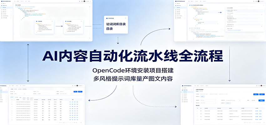 AI内容自动化流水线全流程：OpenCode环境安装项目搭建，多风格提示词库量产图文内容-柒染测试库