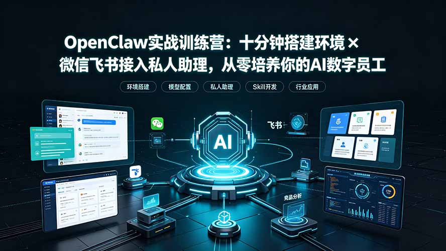 OpenClaw实战特训营：十分钟搭建环境×微信飞书接入私人助理，从零培养你的AI数字员工-柒染测试库