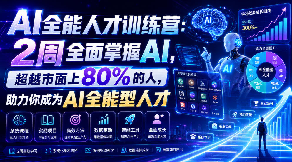 AI全能人才训练营：2周全面掌握AI，超越市面上80%的人，助力你成为AI全能型人才-柒染测试库