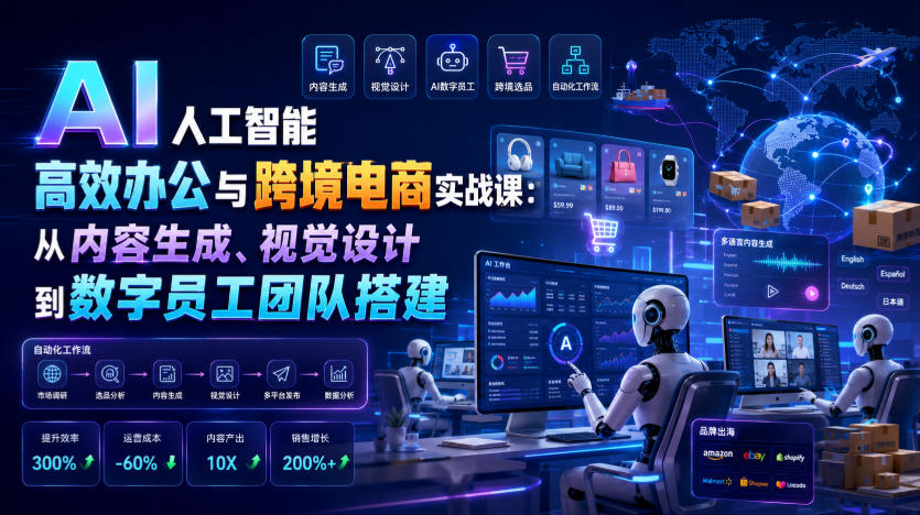 AI人工智能高效办公与跨境电商实战课：从内容生成、视觉设计到数字员工团队搭建-柒染测试库