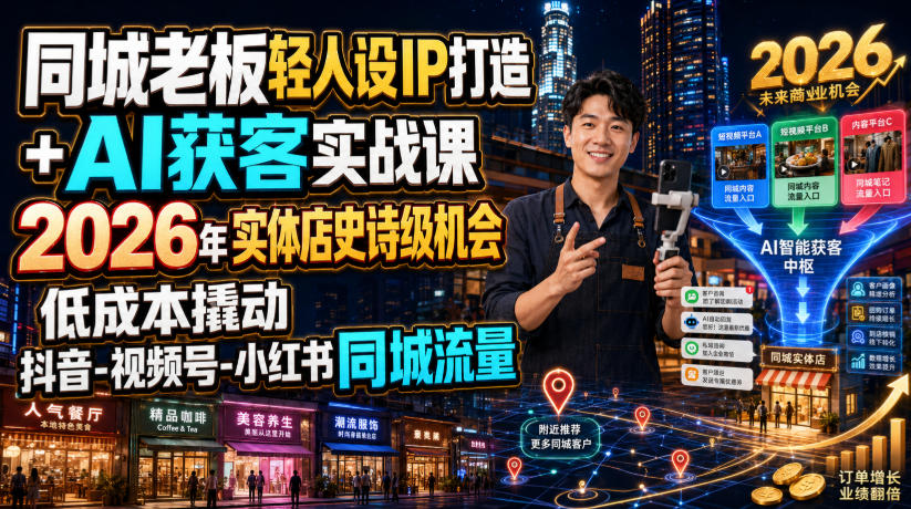 同城老板轻人设IP打造+AI获客实战课，2026年实体店史诗级机会，低成本撬动抖音-视频号-小红书同城流量-柒染测试库