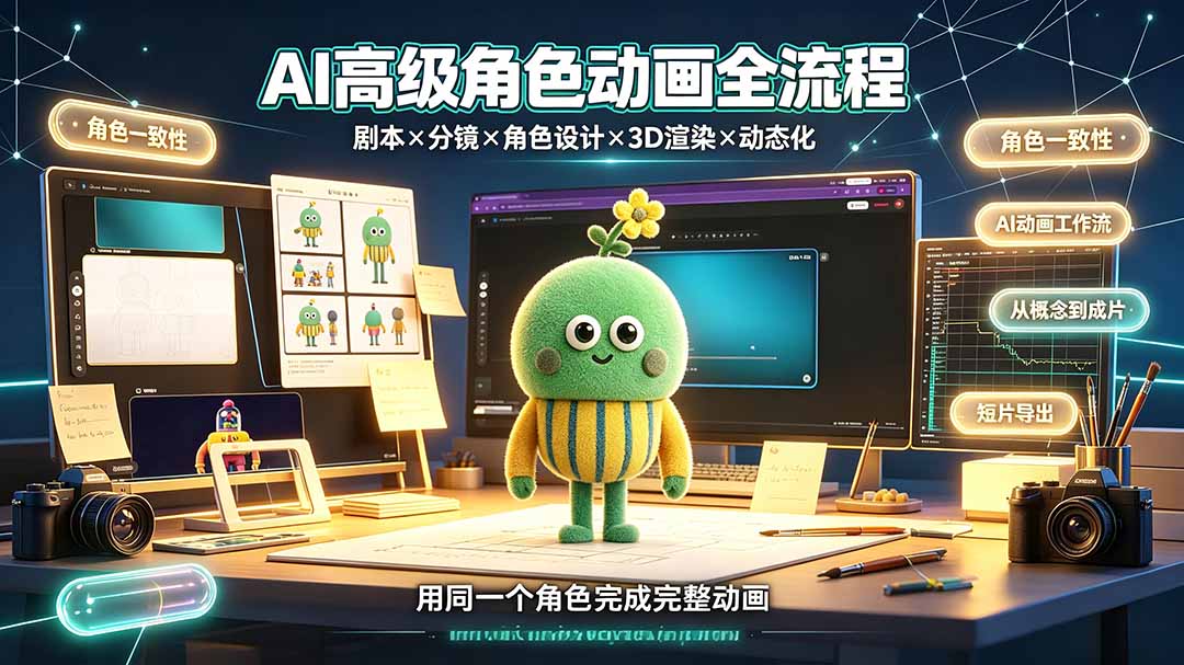 AI高级角色动画全流程：剧本×分镜×角色设计×3D渲染×动态化，从概念到成片一站式教学-柒染测试库