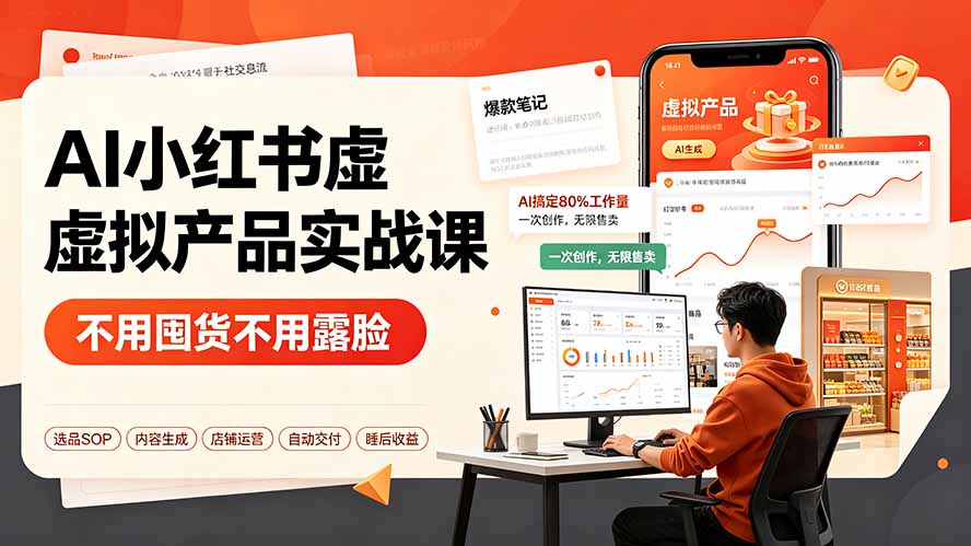 AI小红书虚拟产品实战课-更新：不用囤货不用露脸，AI搞定80%工作量，一次创作无限售卖睡后收益-柒染测试库