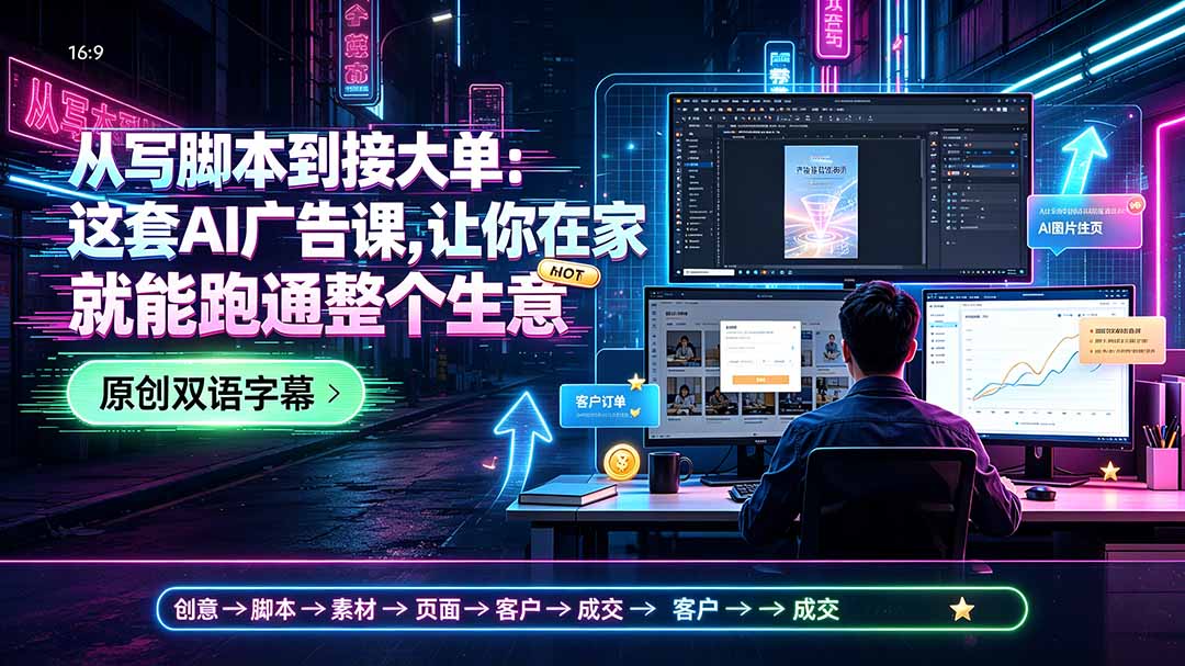从写脚本到接大单：这套AI广告课，让你在家就能跑通整个生意【原创双语字幕】-柒染测试库