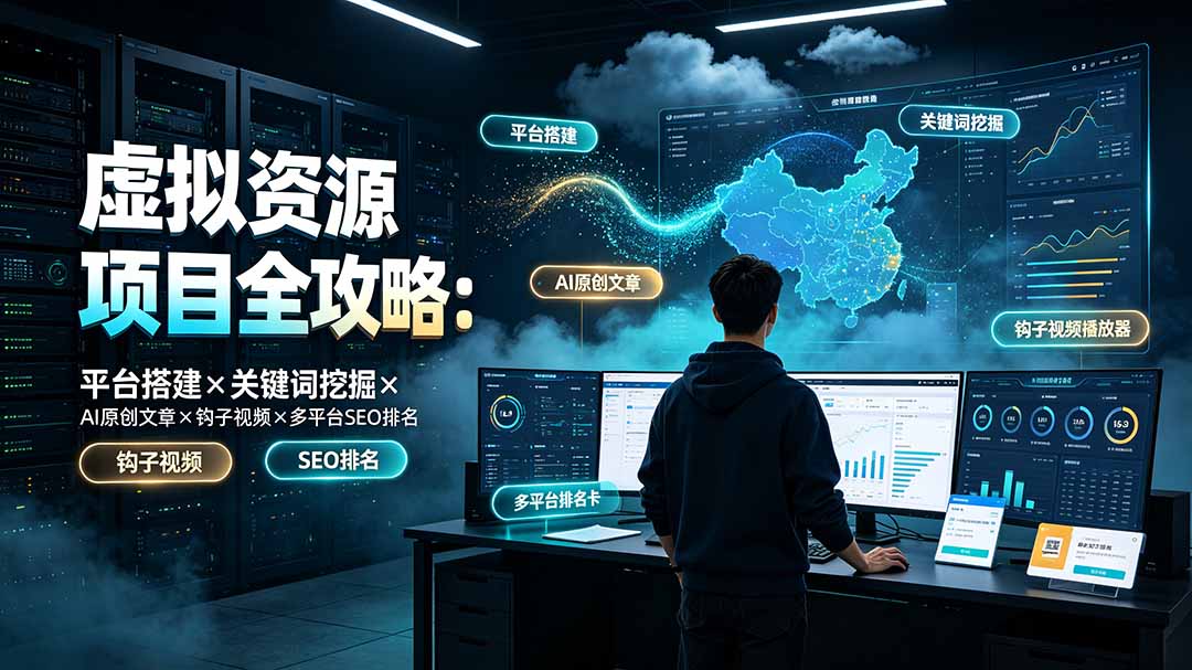 虚拟资源项目全攻略：平台搭建×关键词挖掘×AI原创文章×钩子视频×多平台SEO排名-柒染测试库