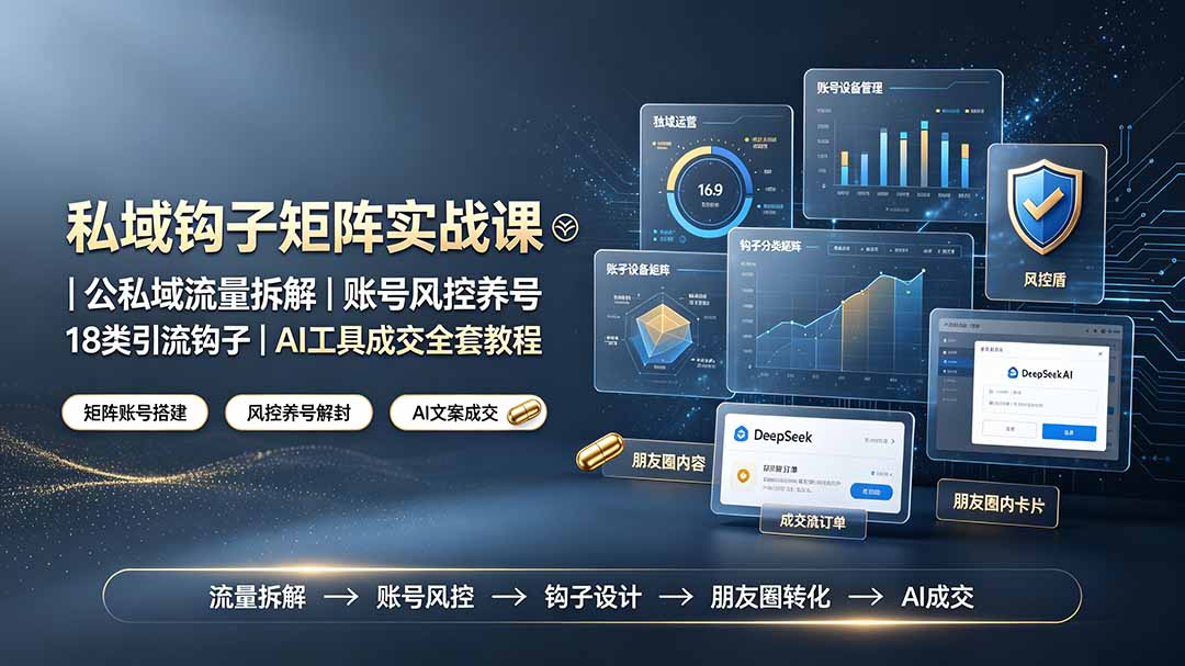 私域钩子矩阵实战课〓公私域流量拆解｜账号风控养号｜18类引流钩子｜AI工具成交全套教程-柒染测试库