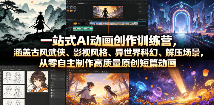 一站式AI动画创作训练营，涵盖古风武侠、影视风格、异世界科幻、解压场景，从零自主制作高质量原创短篇动画(更新)-柒染测试库