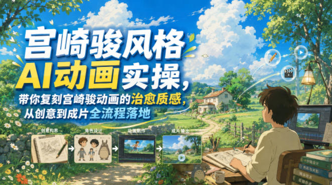 宫崎骏风格AI动画实操，带你复刻宫崎骏动画的治愈质感，从创意到成片全流程落地-柒染测试库