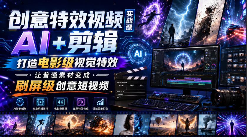 创意特效视频实战课，AI+剪辑打造电影级视觉特效，让普通素材变成刷屏级创意短视频-柒染测试库