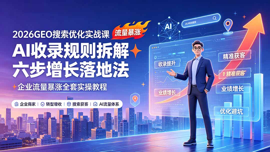 2026GEO搜索优化实战课：AI收录规则拆解｜六步增长落地法｜企业流量暴涨全套实操教程-柒染测试库