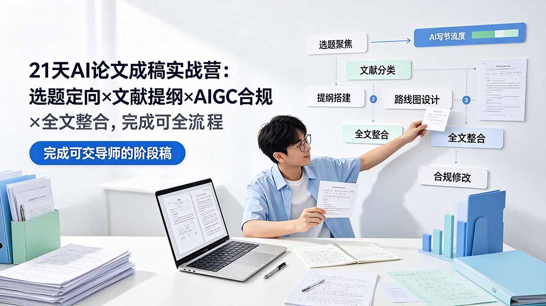 21天AI论文成稿实战营：选题定向×文献提纲×AIGC合规×全文整合，完成可交导师的阶段稿-柒染测试库