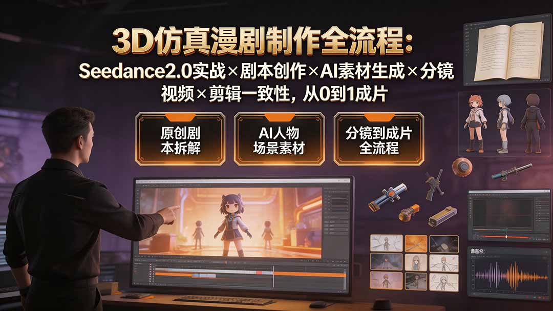 3D仿真漫剧制作全流程：Seedance2.0实战×剧本创作×AI素材生成×分镜视频×剪辑一致性，从0到1成片-柒染测试库
