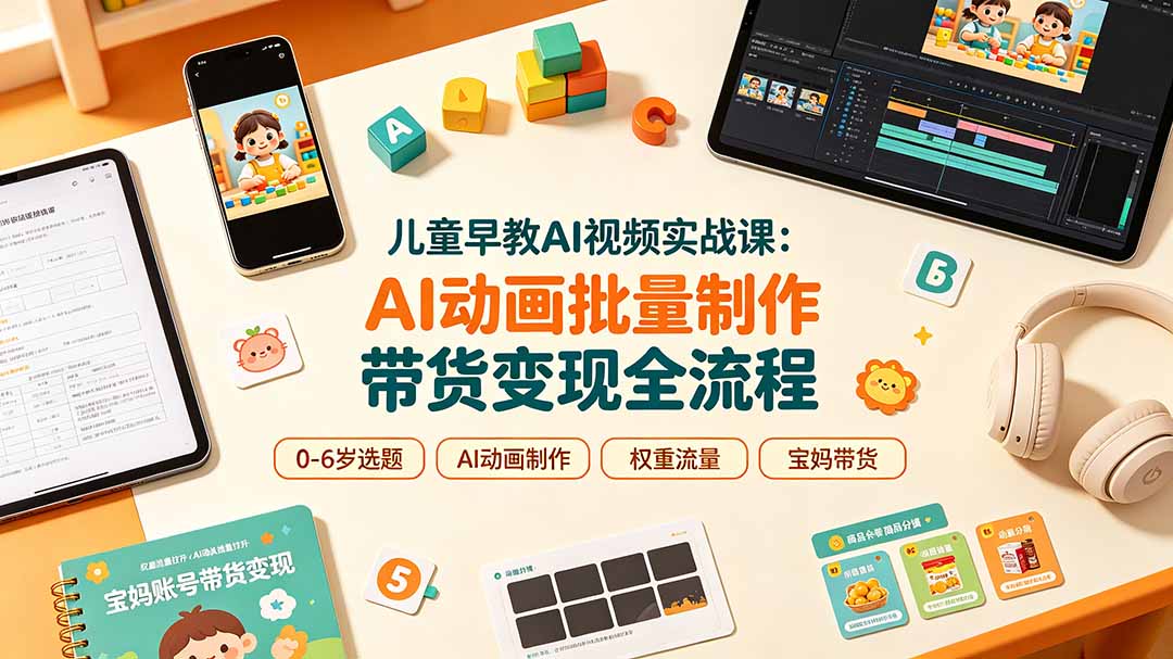 儿童早教AI视频实战课：0-6岁认知选题｜AI动画批量制作｜权重流量拉升｜宝妈账号带货变现全流程-柒染测试库