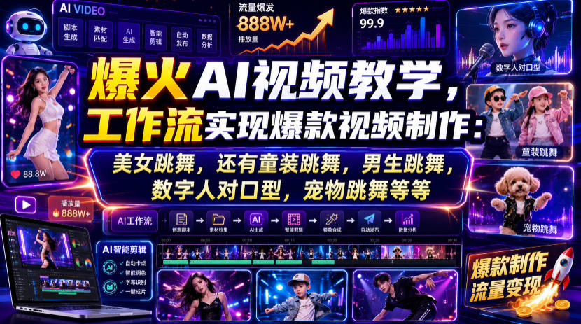 爆火AI视频教学,工作流实现爆款视频制作:美女跳舞,还有童装跳舞,男生跳舞,数字人对口型,宠物跳舞等等-柒染测试库