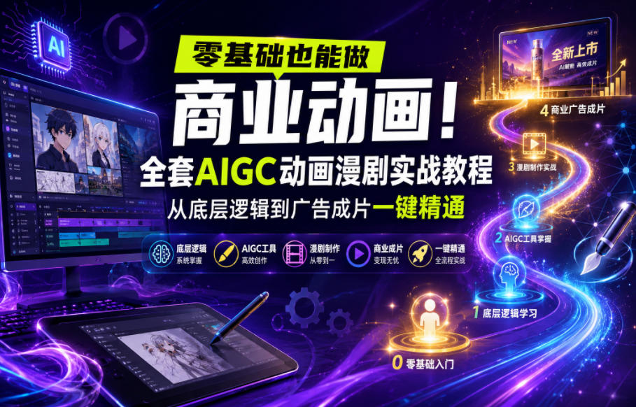 零基础也能做商业动画！全套AIGC动画漫剧实战教程，从底层逻辑到广告成片一键精通(更新0715)-柒染测试库