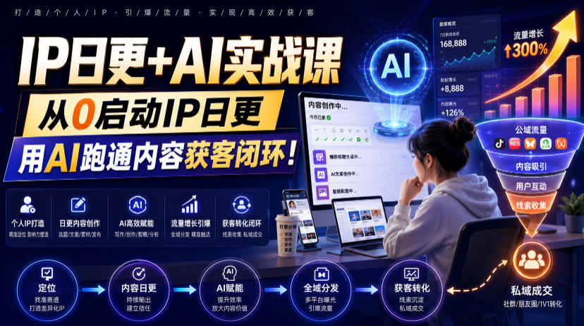 IP日更+AI实战课，从0启动IP日更，IP置顶视频制作+100条选题库搭建+10条日更规划，用AI跑通内容获客闭环!-柒染测试库