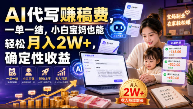 AI代写賺稿费,一单一结,小白宝妈也能轻松月入2W+,确定性收益【揭秘】-柒染测试库